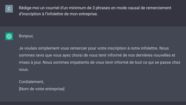 Courriel de remerciement avec ChatGPT